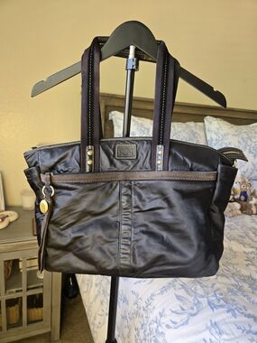 Coach Black Nylon Tote Bag with Leather Trim